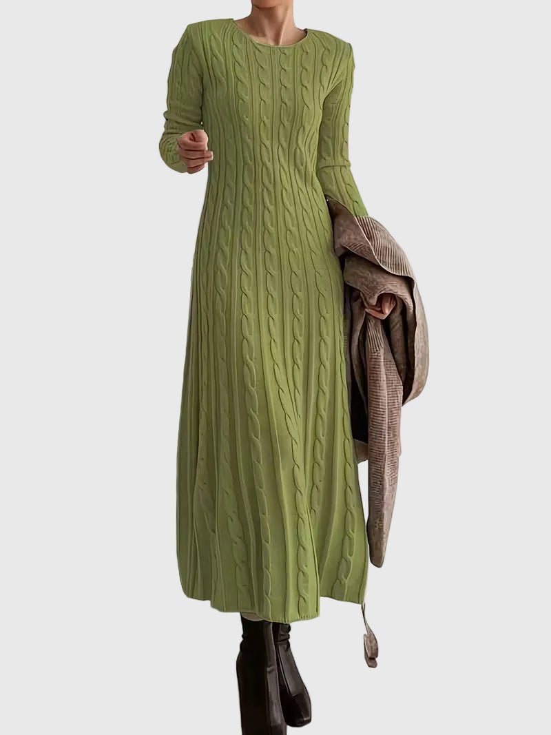 Women's Cable Knitted Dress for Fall Weddings in Green
