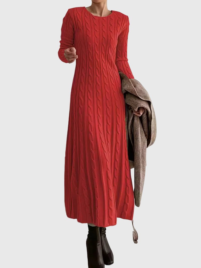 Women's Cable Knitted Dress for Fall Weddings in Red