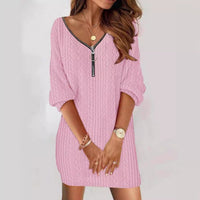Sophia | Women's Cable Knitted Dress Mini V-Neck