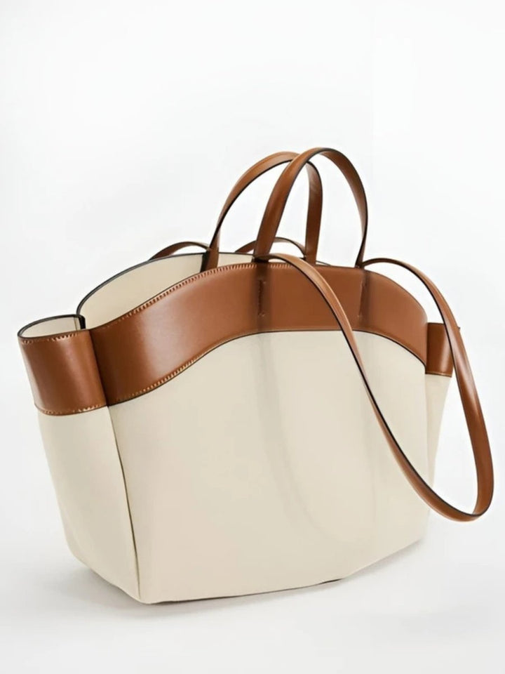 Women's Canvas Tote Bag with Leather Trim in Beige und Braun