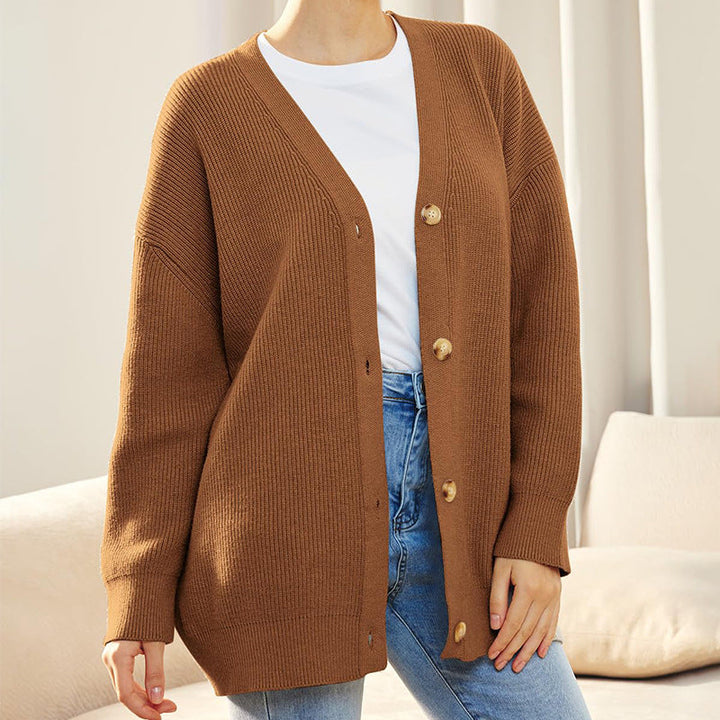 Women's Cardigan in Oversized Knit for Layering in Brown