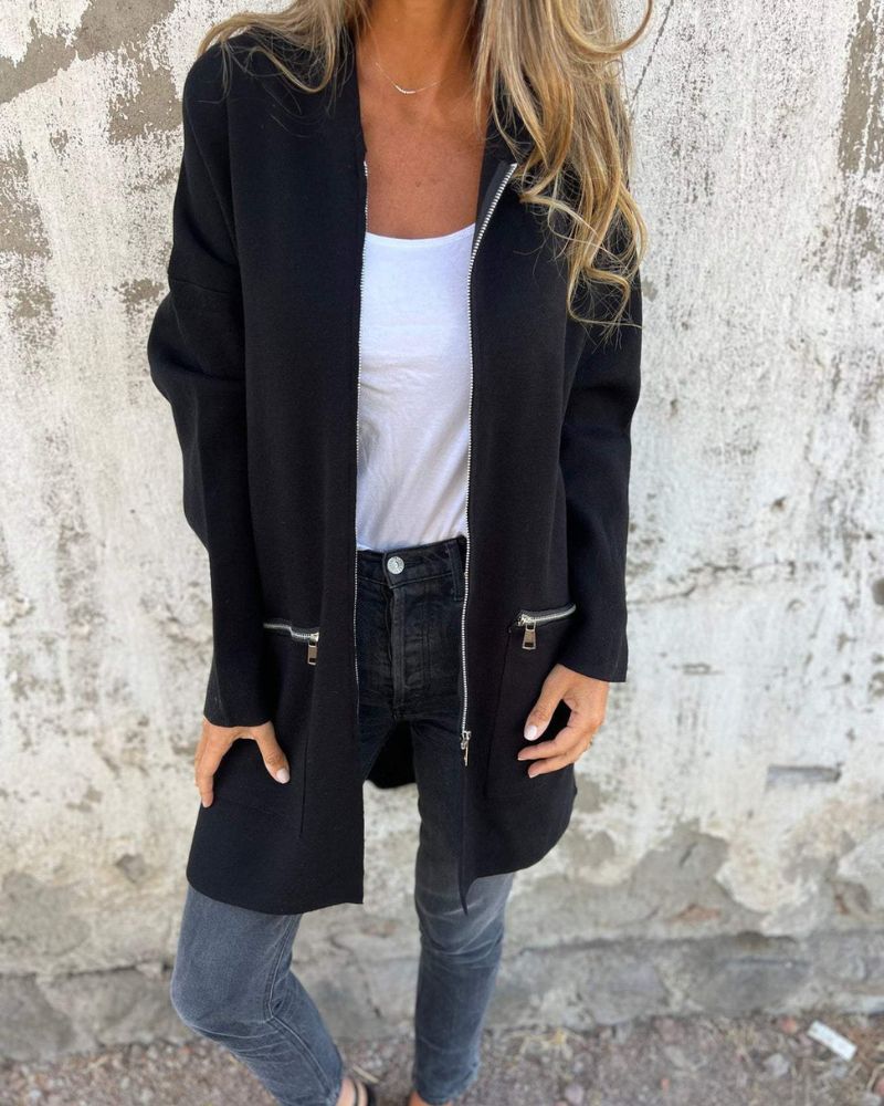 Women's Cardigan with Long Sleeves and Hood in Black