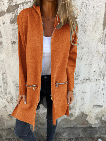 Women's Cardigan with Long Sleeves and Hood in Brown Orange