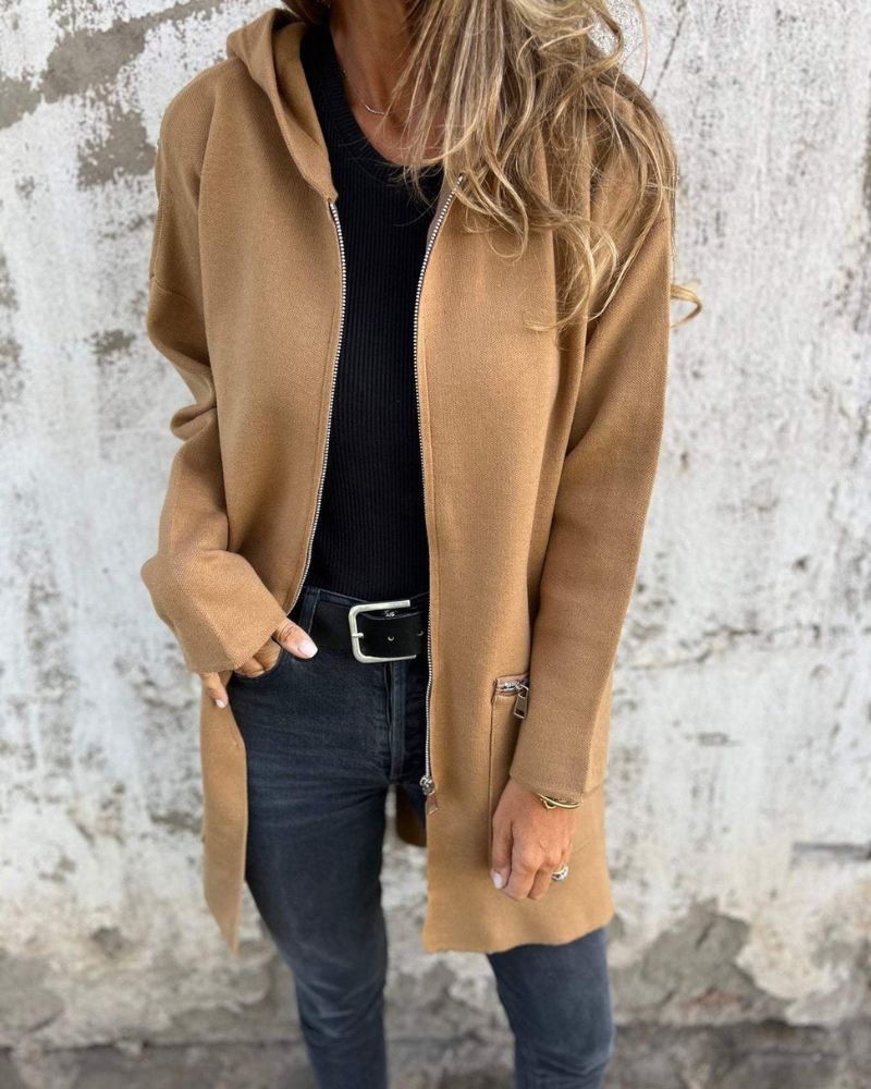 Women's Cardigan with Long Sleeves and Hood in Brown