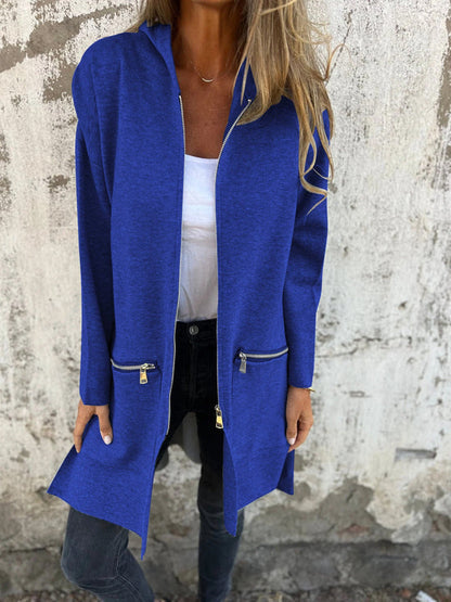Women's Cardigan with Long Sleeves and Hood in Dark Blue