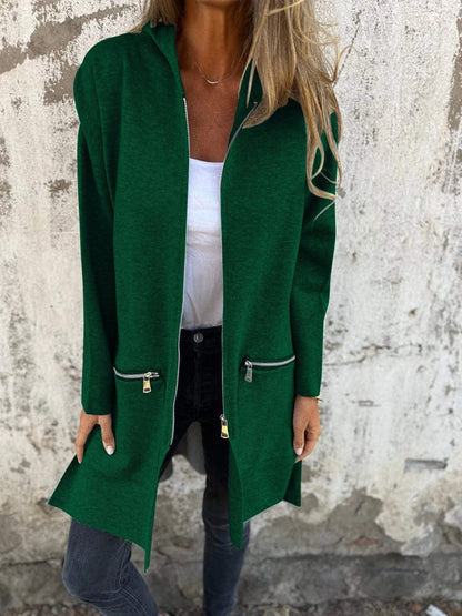 Women's Cardigan with Long Sleeves and Hood in Dark Green