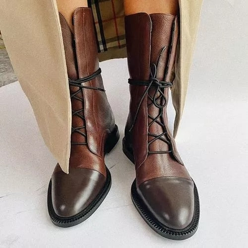 Women's Casual Ankle Boots with Lace-Up Front in Brown
