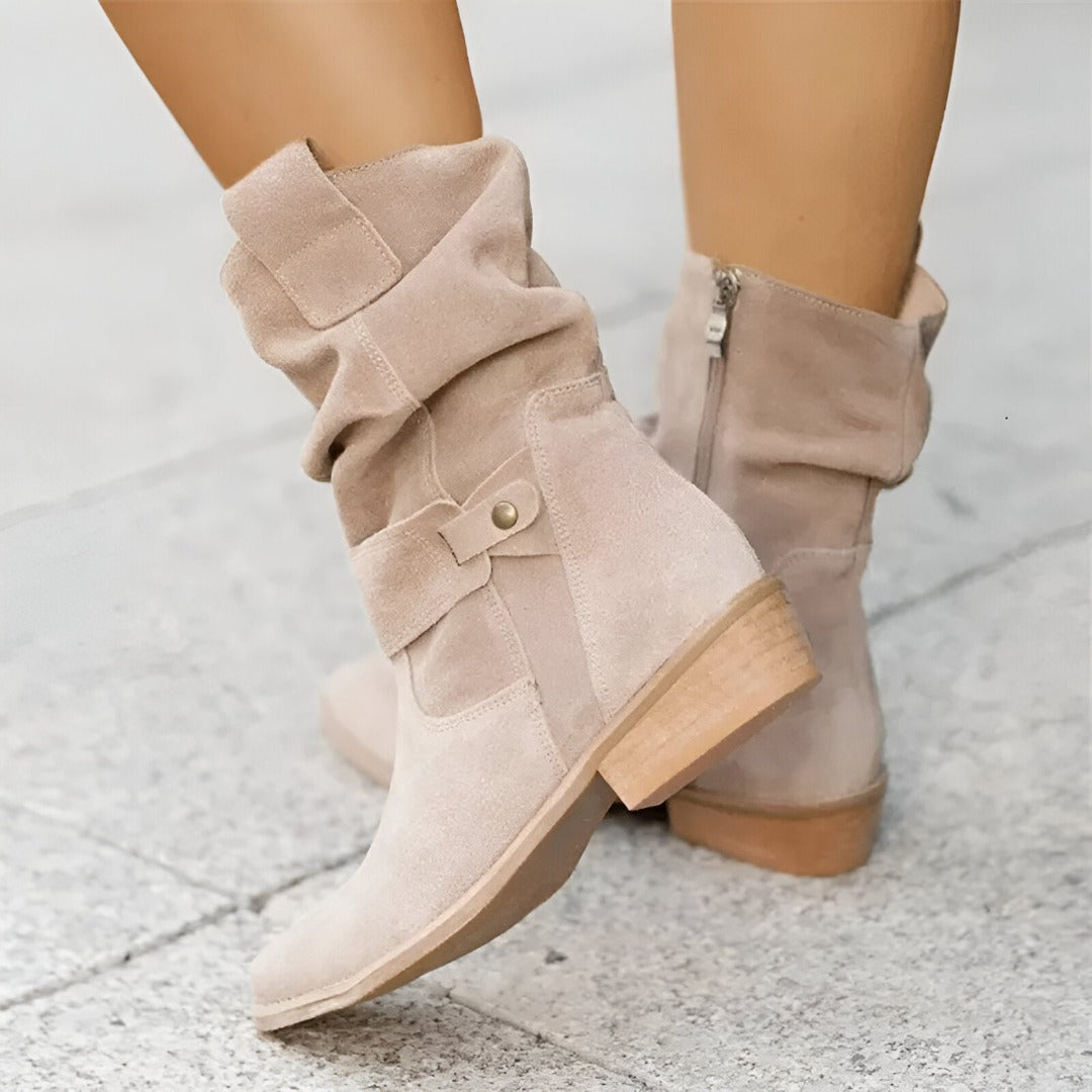 Women's Casual Ankle Boots with Soft Footbed in Beige