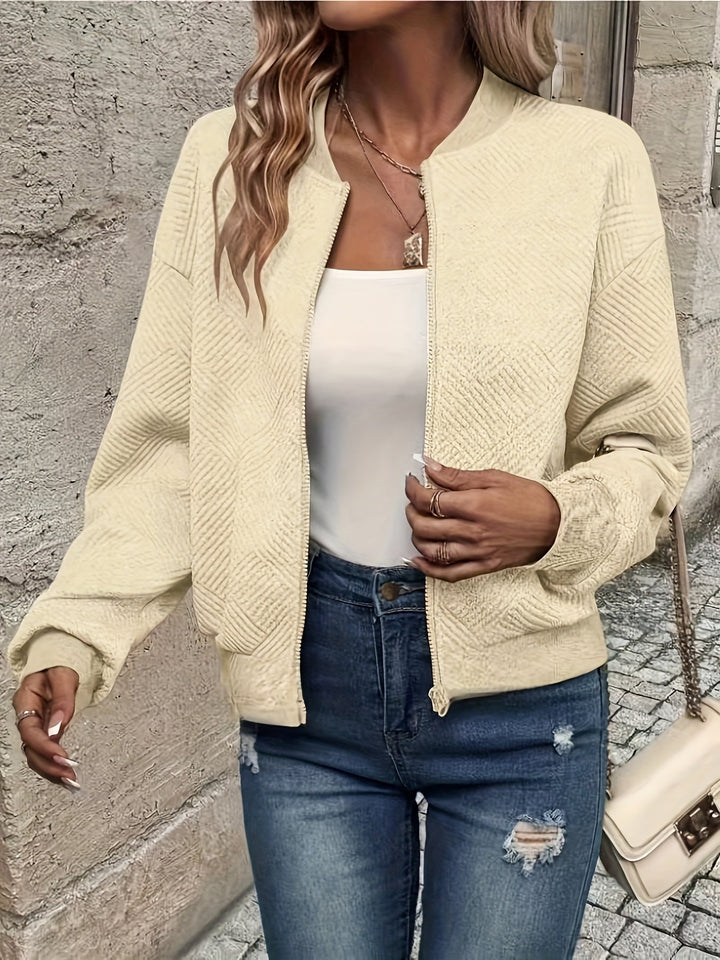 Women's Casual Fleece Zip Jacket for Fall in Aprikose