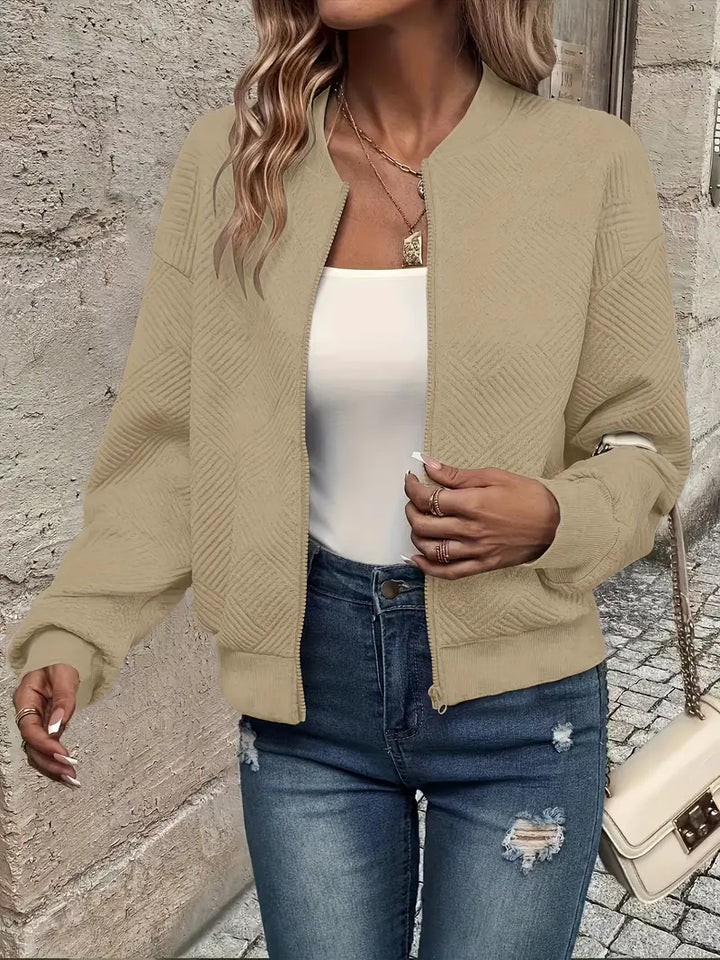 Women's Casual Fleece Zip Jacket for Fall in Khaki