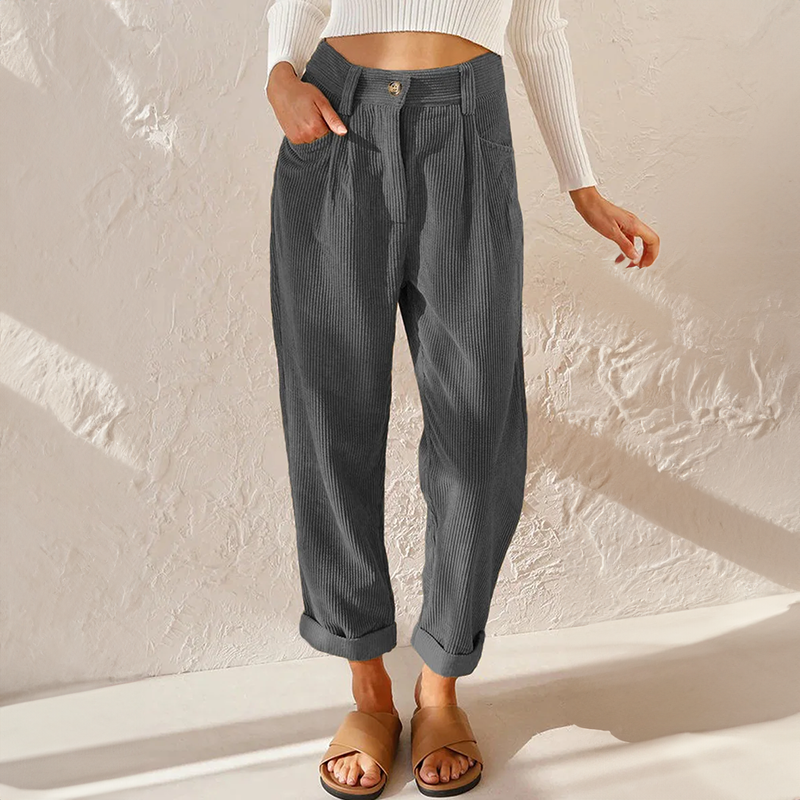 Women's Casual High-Waist Pants with Elastic Waistband in Grey