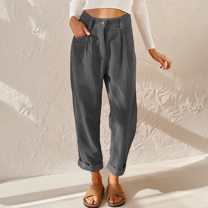 Women's Casual High-Waist Pants with Elastic Waistband in Grey