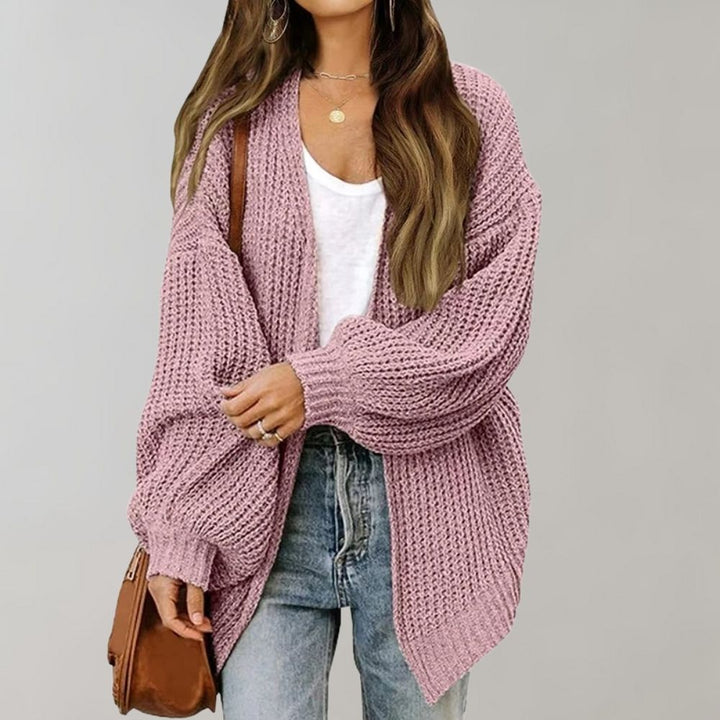 Women's Casual Open-Front Knit Sweater in Pink