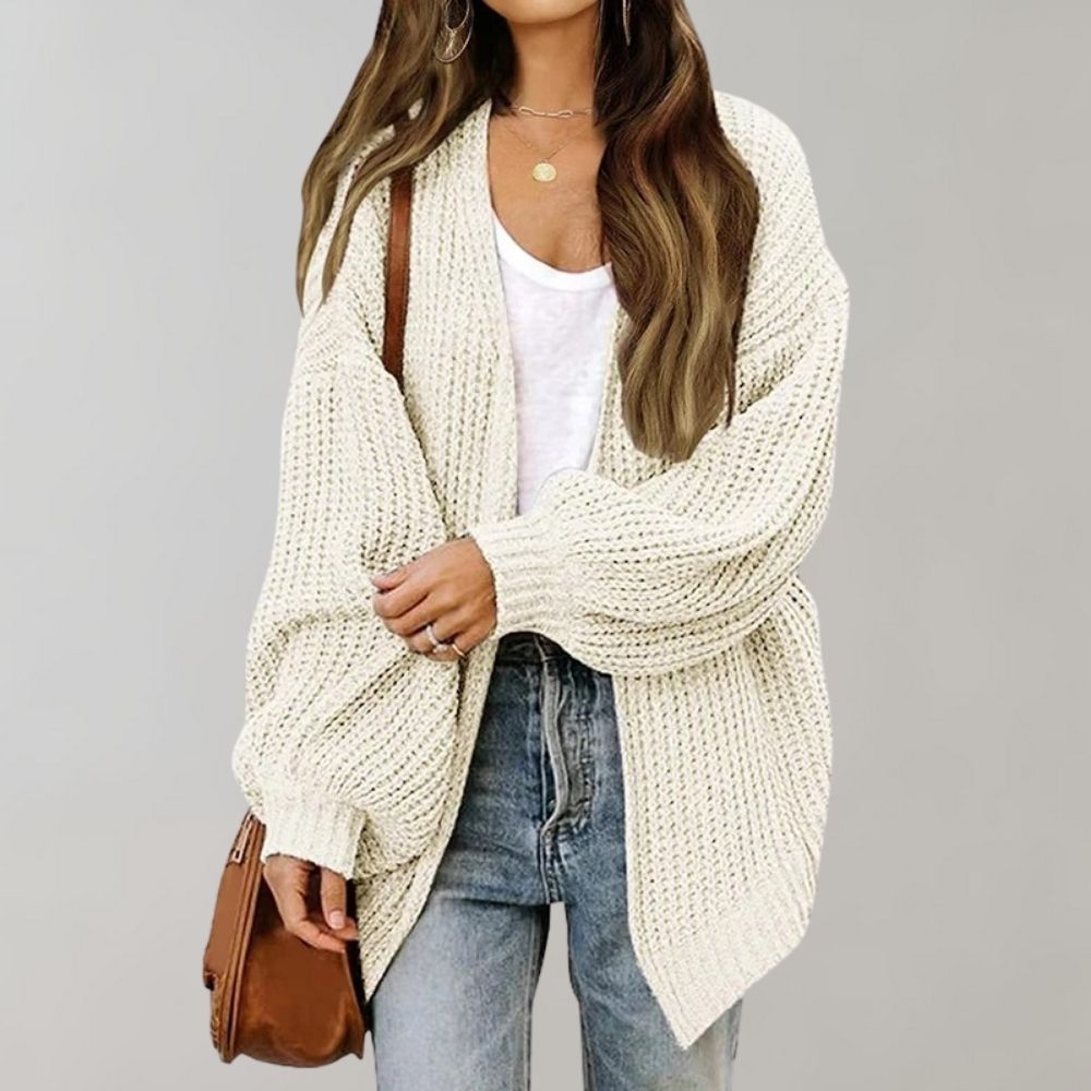 Women's Casual Open-Front Knit Sweater in White