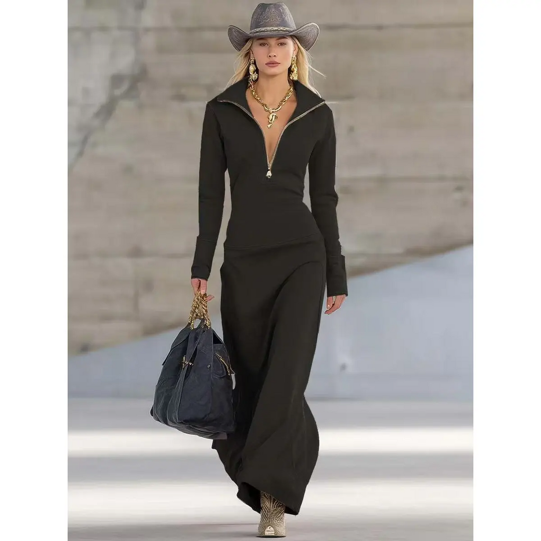 Women's Casual Polyester Maxi Evening Dress in Black