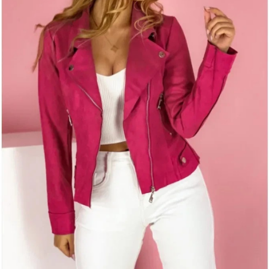 Women's Casual Tailored Biker Jacket in Pink