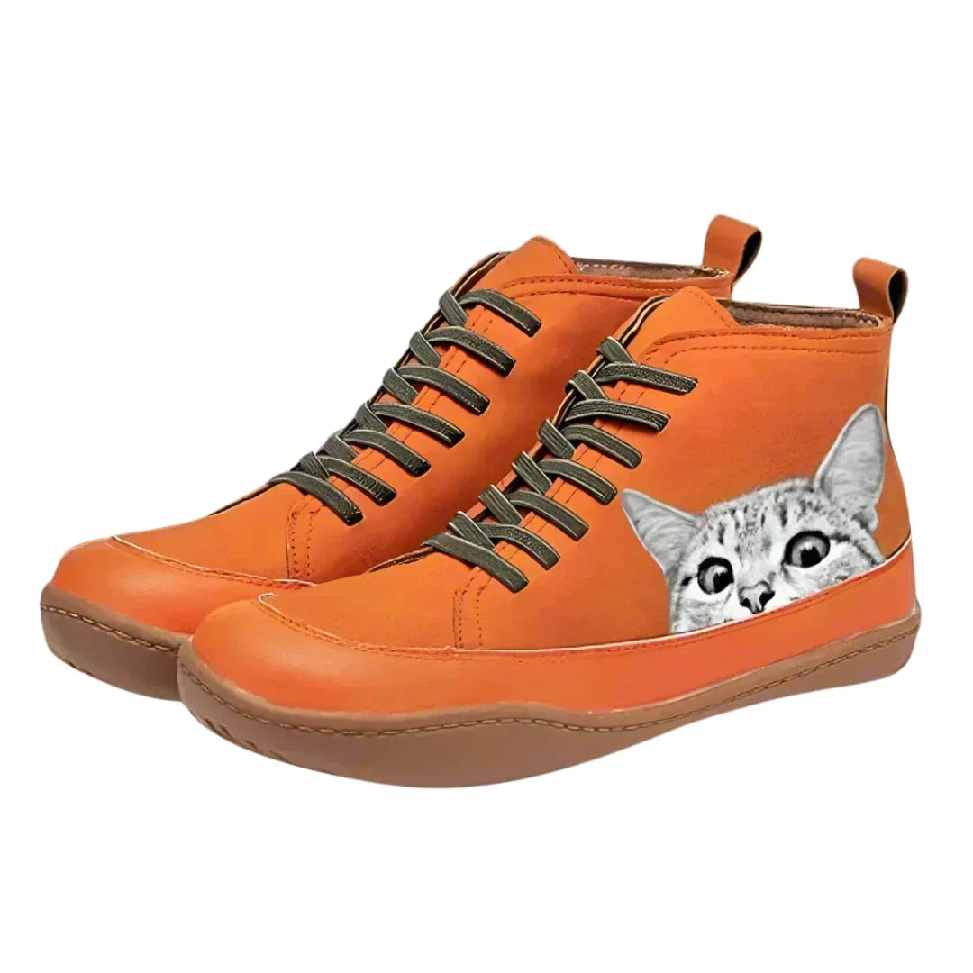 Women's Cat-Inspired Eco-Leather Ankle Boots in Orange