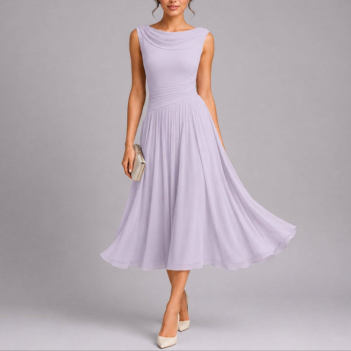 Women's Chiffon Midi Fall Wedding Guest Dress in Purple