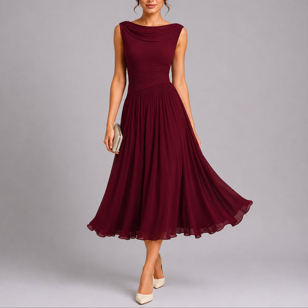 Women's Chiffon Midi Fall Wedding Guest Dress in Red
