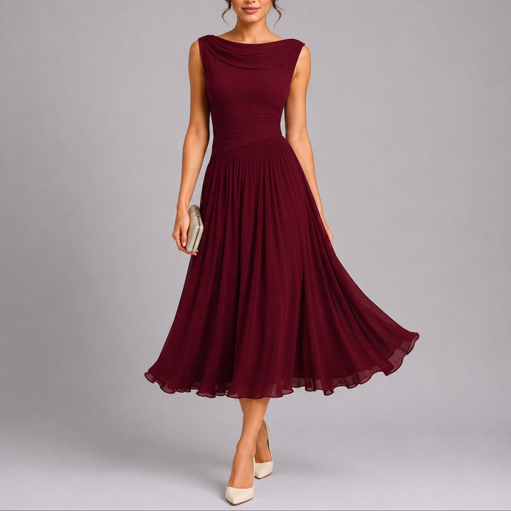 Women's Chiffon Midi Fall Wedding Guest Dress in Red