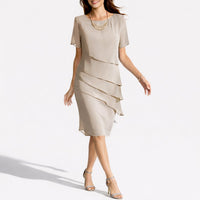 Aurora | Women's Chiffon Tiered Midi Fall Wedding Guest Dress