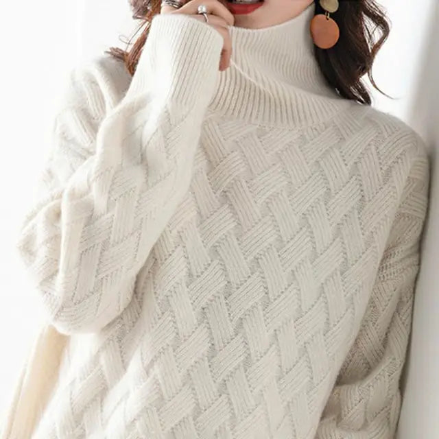 Women's Christmas Sweater with Cozy Turtleneck in Beige