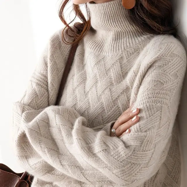 Women's Christmas Sweater with Cozy Turtleneck in Brown