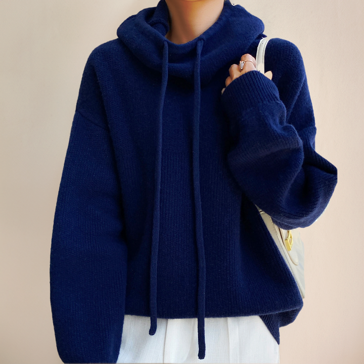 Women's Christmas Sweater with Merino Wool Turtleneck in Blue
