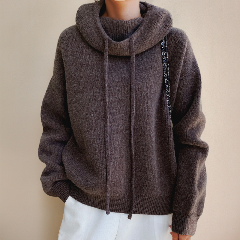 Women's Christmas Sweater with Merino Wool Turtleneck in Brown