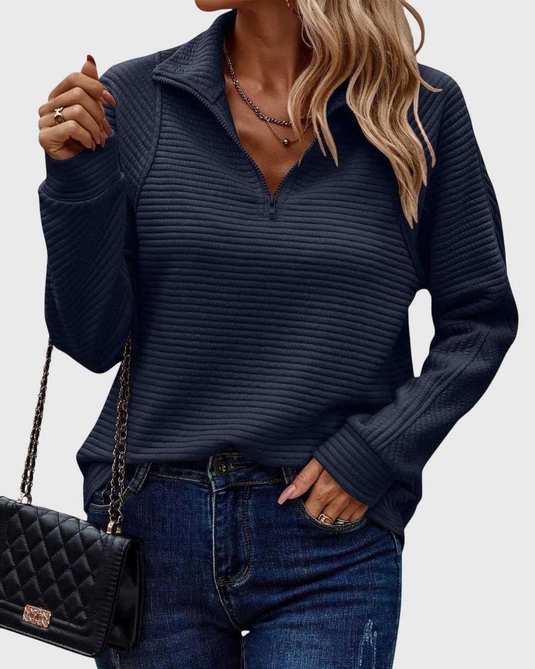 Women's Christmas Sweater with Zipper in Dark blue