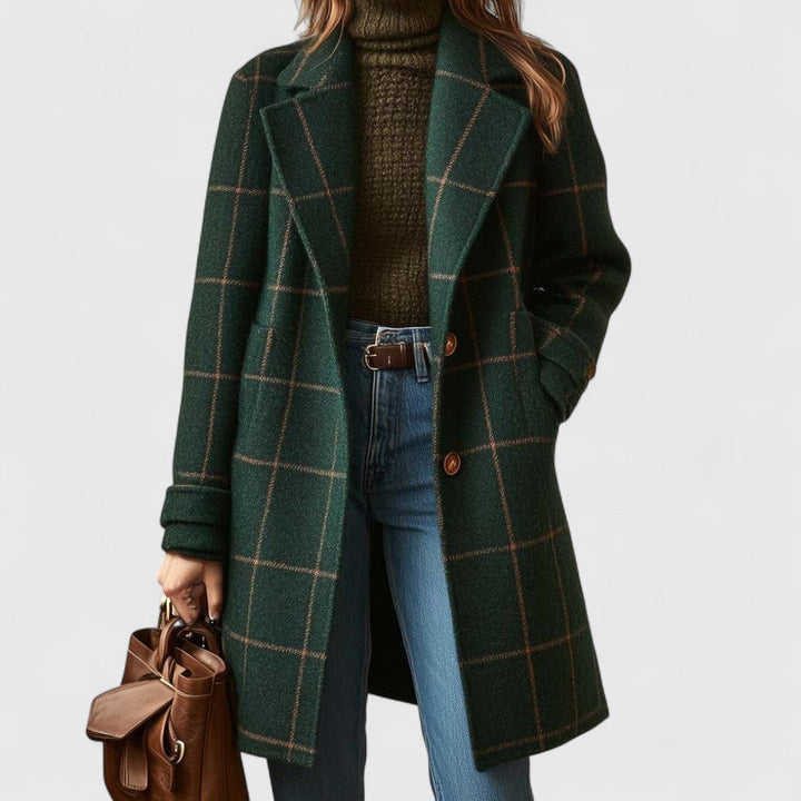 Women's Classic Checkered Fall Jacket in Dark Green