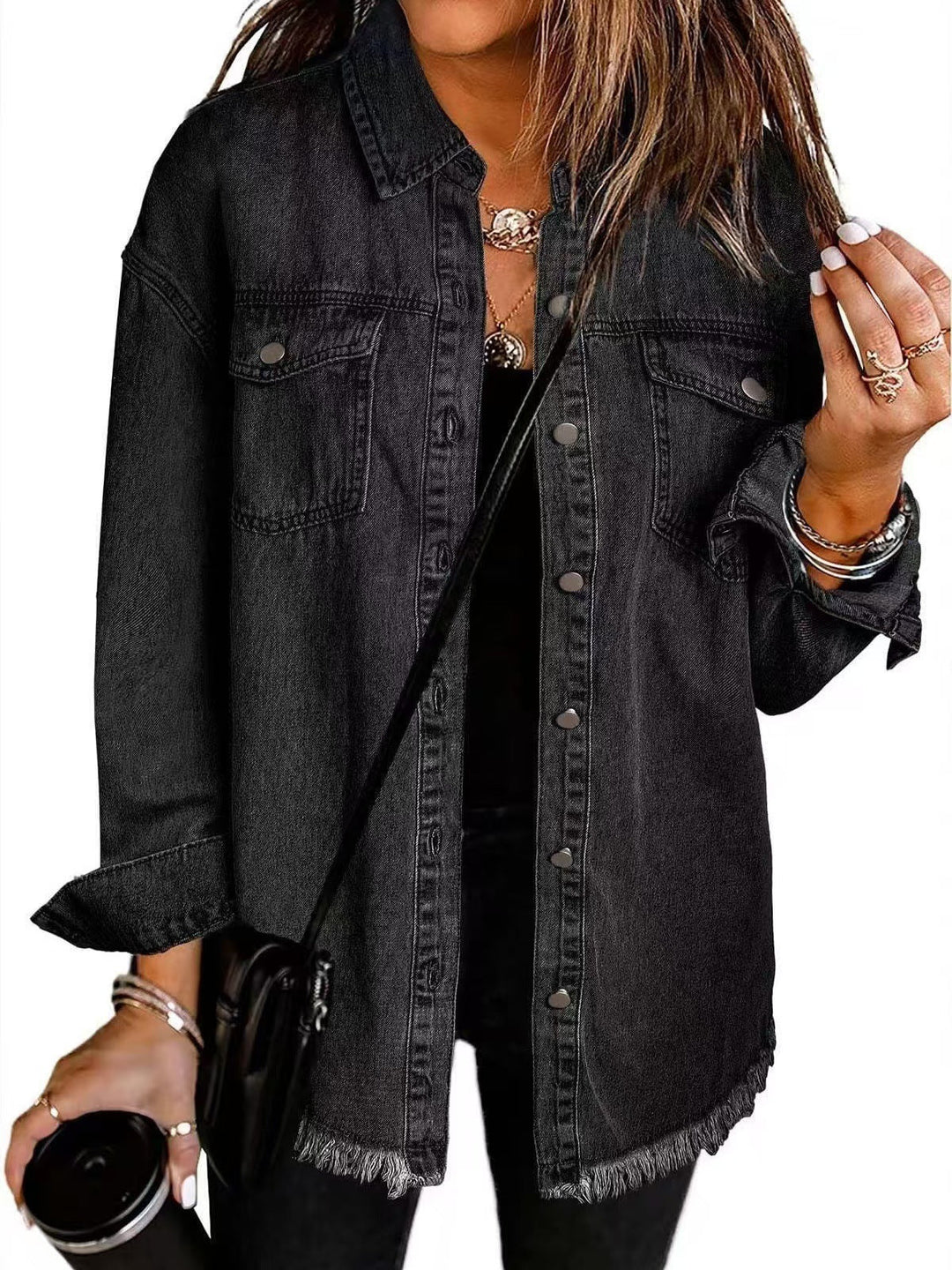 Women's Classic Everyday Oversized Denim Jacket in Black