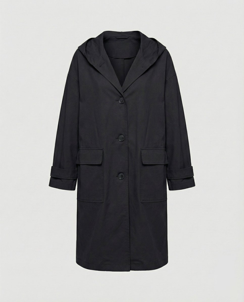 Women's Classic Waterproof Hooded Trench Coat in Black