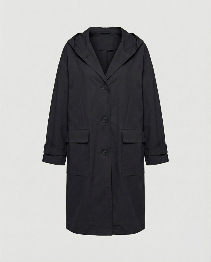 Women's Classic Waterproof Hooded Trench Coat in Black