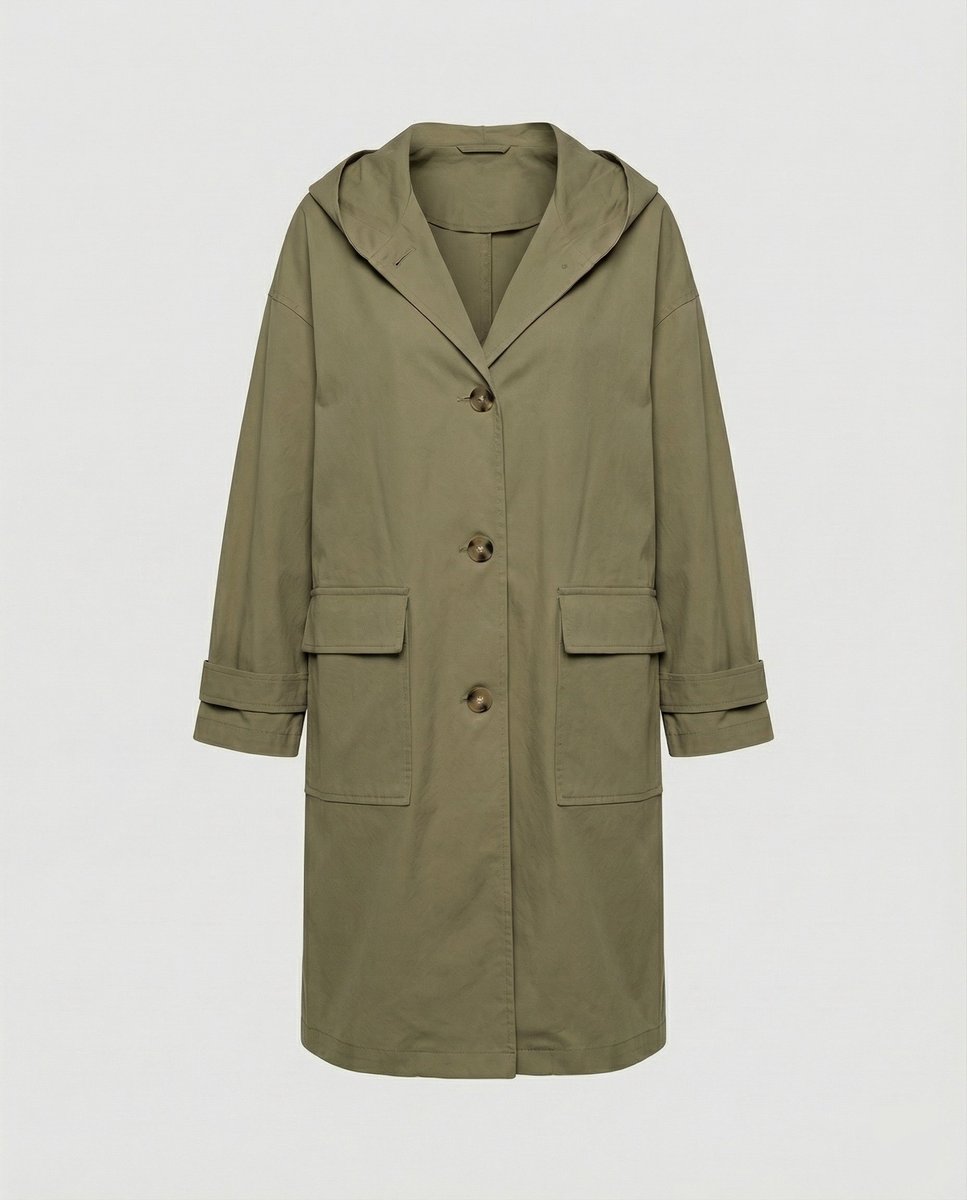 Women's Classic Waterproof Hooded Trench Coat in Green