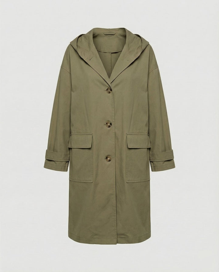 Women's Classic Waterproof Hooded Trench Coat in Green