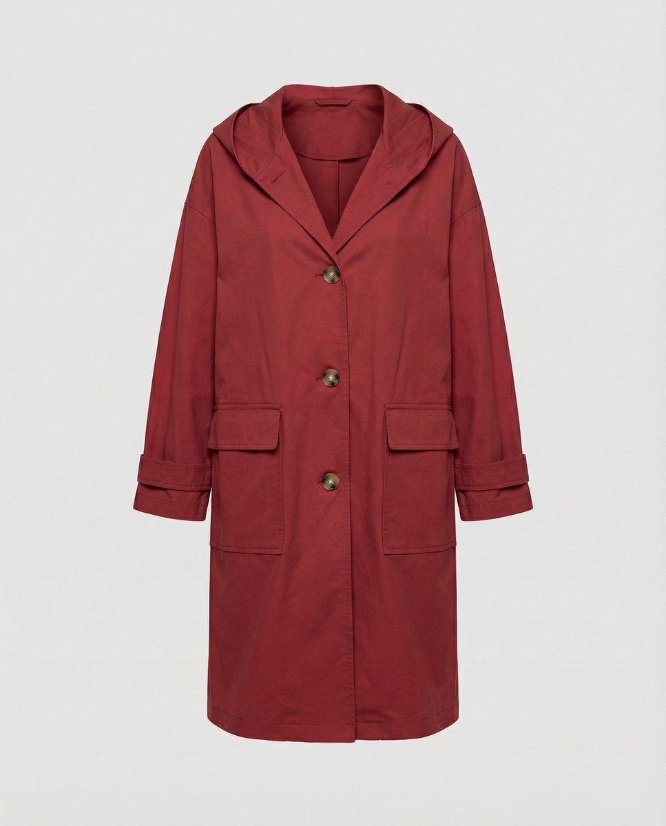 Women's Classic Waterproof Hooded Trench Coat in Red