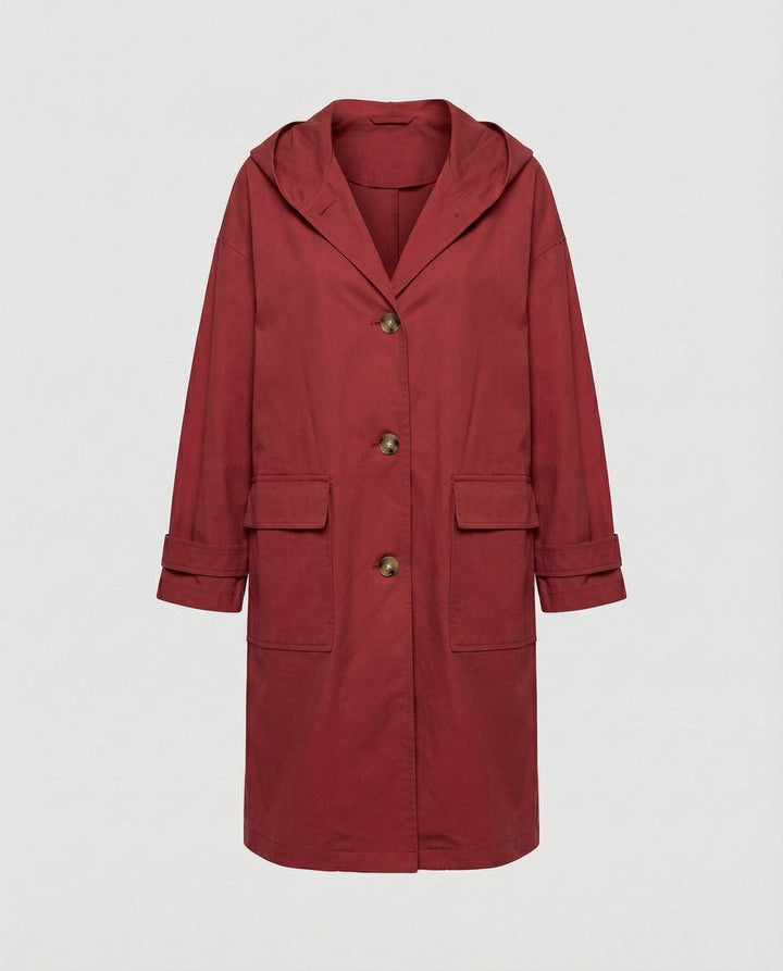 Women's Classic Waterproof Hooded Trench Coat in Red