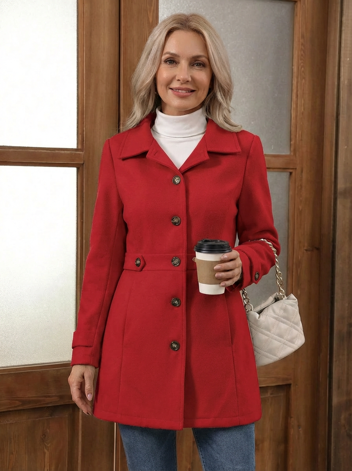 Women's Classic Wool Trenchcoat for Timeless Elegance in Red