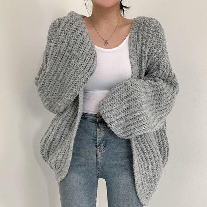 Women's Coarse Knit Open-Front Cardigan in Grey