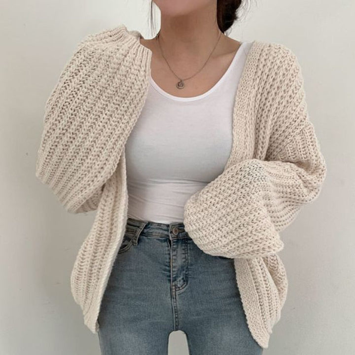 Women's Coarse Knit Open-Front Cardigan in White