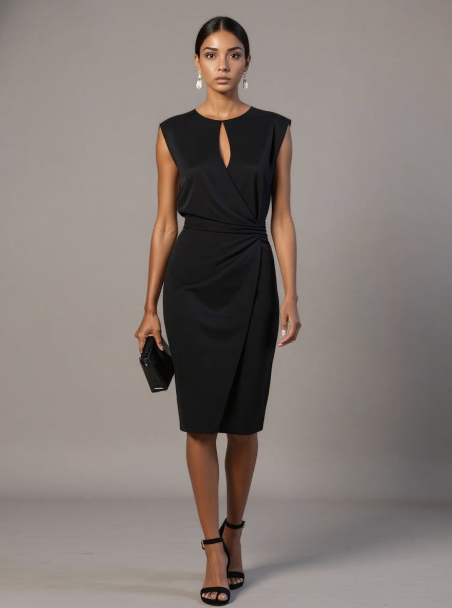 Women's Cocktail Dress for Fall Wedding Guests in Black