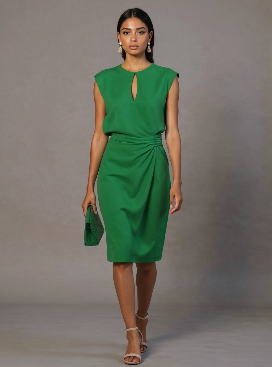 Women's Cocktail Dress for Fall Wedding Guests in Green