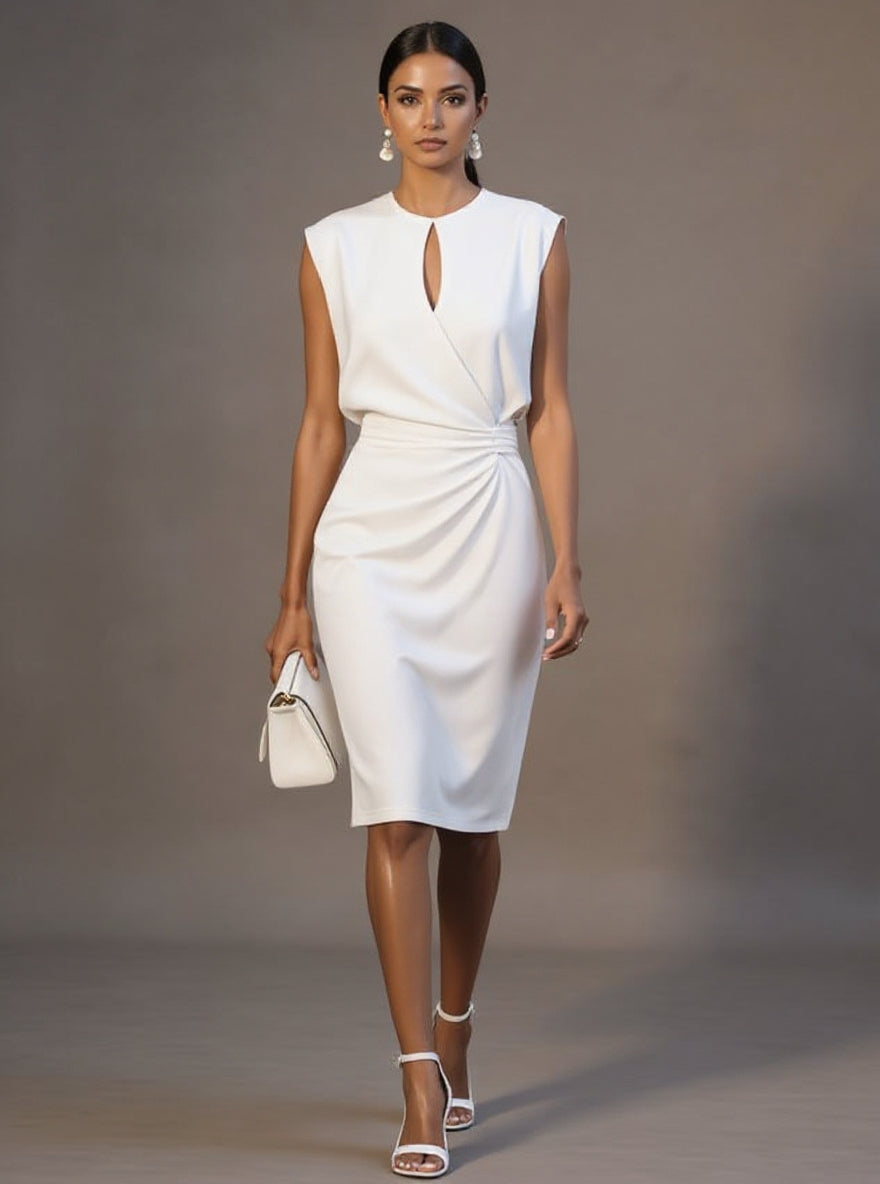 Women's Cocktail Dress for Fall Wedding Guests in White