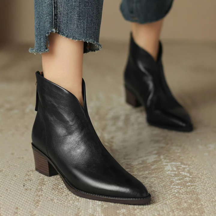 Women's Comfort Ankle Boots with Low Heel in Black
