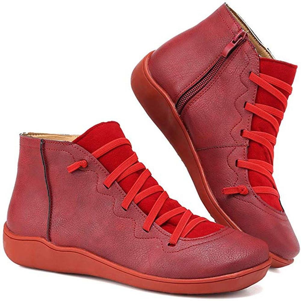 Women's Comfortable Ankle Boots for Fall in Red