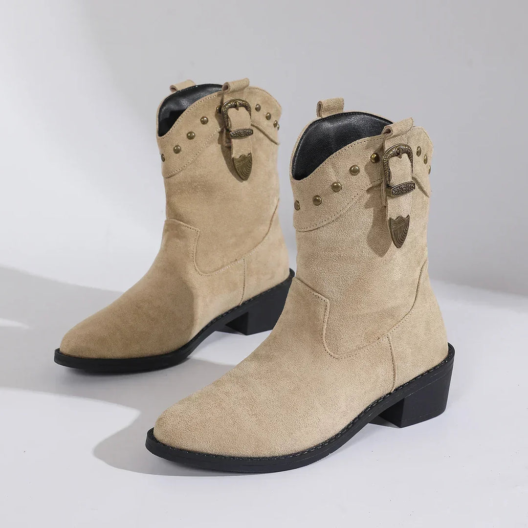 Women's Comfortable Mid-Calf Boots for Daily Wear in Beige