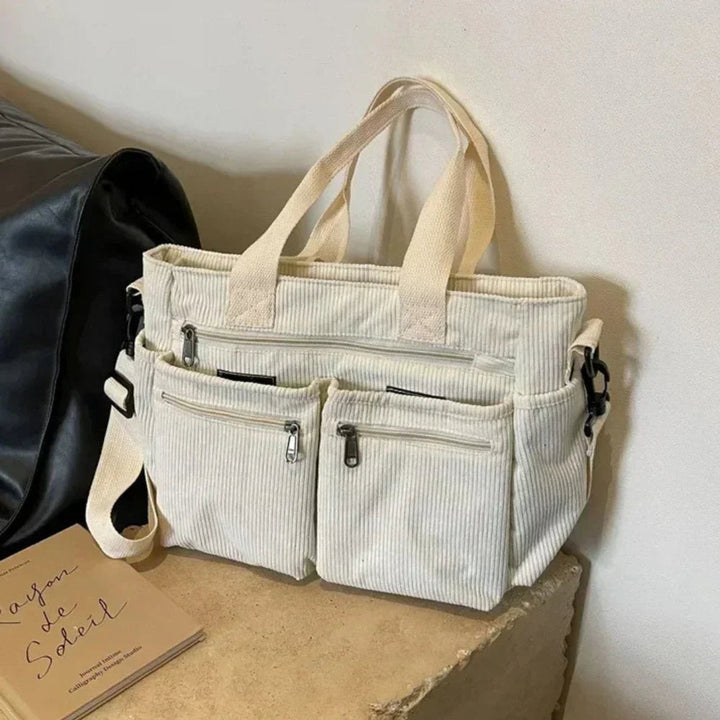Women's Corduroy Crossbody Tote Bag for Work in Beige