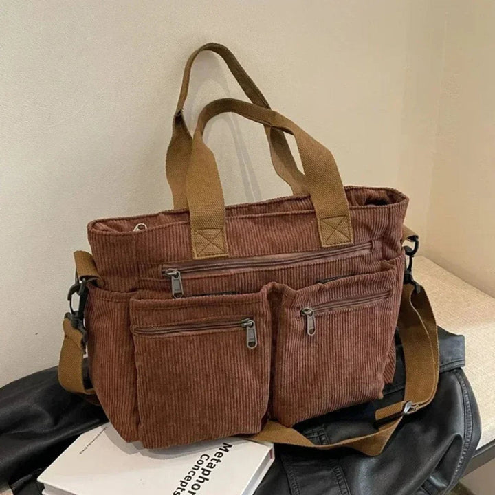 Women's Corduroy Crossbody Tote Bag for Work in Brown
