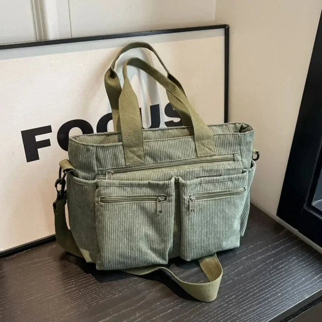 Women's Corduroy Crossbody Tote Bag for Work in Green